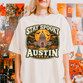 Austin Halloween T-Shirt, Texas State Capitol, Comfort Colors Retro Pumpkin Moon Souvenir, Stay Spooky Texas