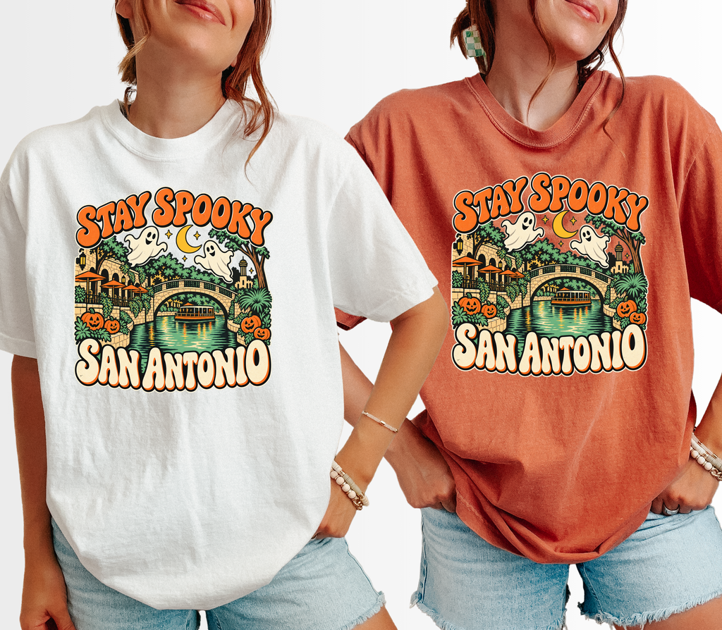 San Antonio Halloween T-Shirt, River Walk Ghosts and Pumpkins, Retro Texas Souvenir, Comfort Colors