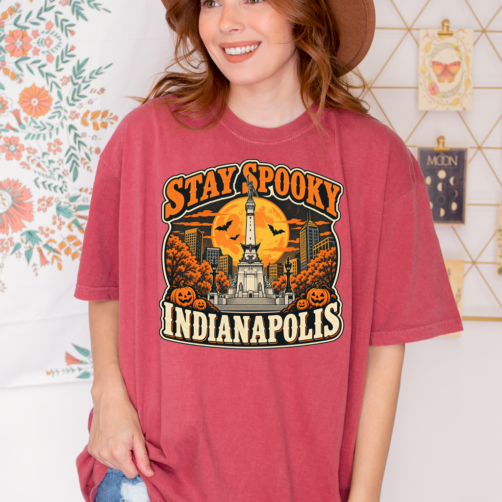 Indianapolis Halloween T-Shirt, Soldiers and Sailors Monument, Retro Pumpkin Souvenir, Comfort Colors