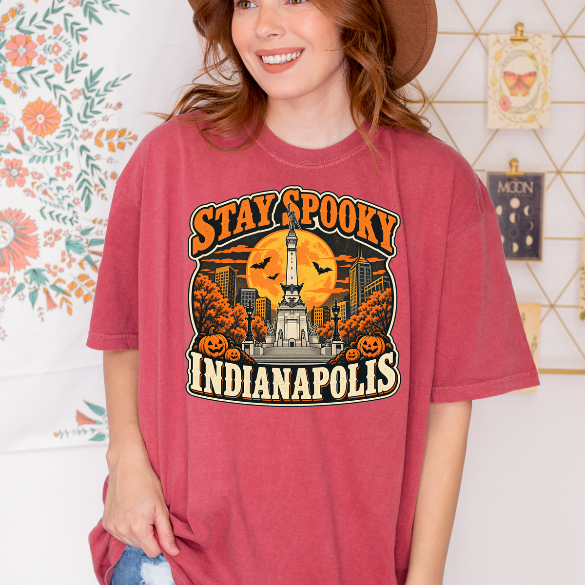 Indianapolis Halloween T-Shirt, Soldiers and Sailors Monument, Retro Pumpkin Souvenir, Comfort Colors