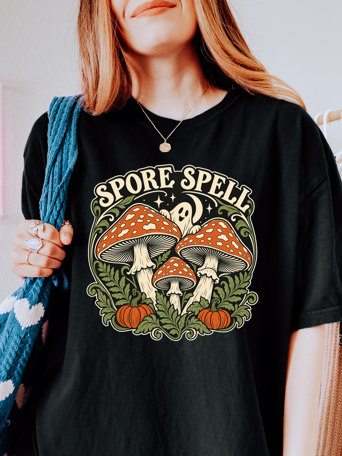 Halloween T-Shirt, Midnight Mushroom Circle, Comfort Colors, Art Nouveau Artwork