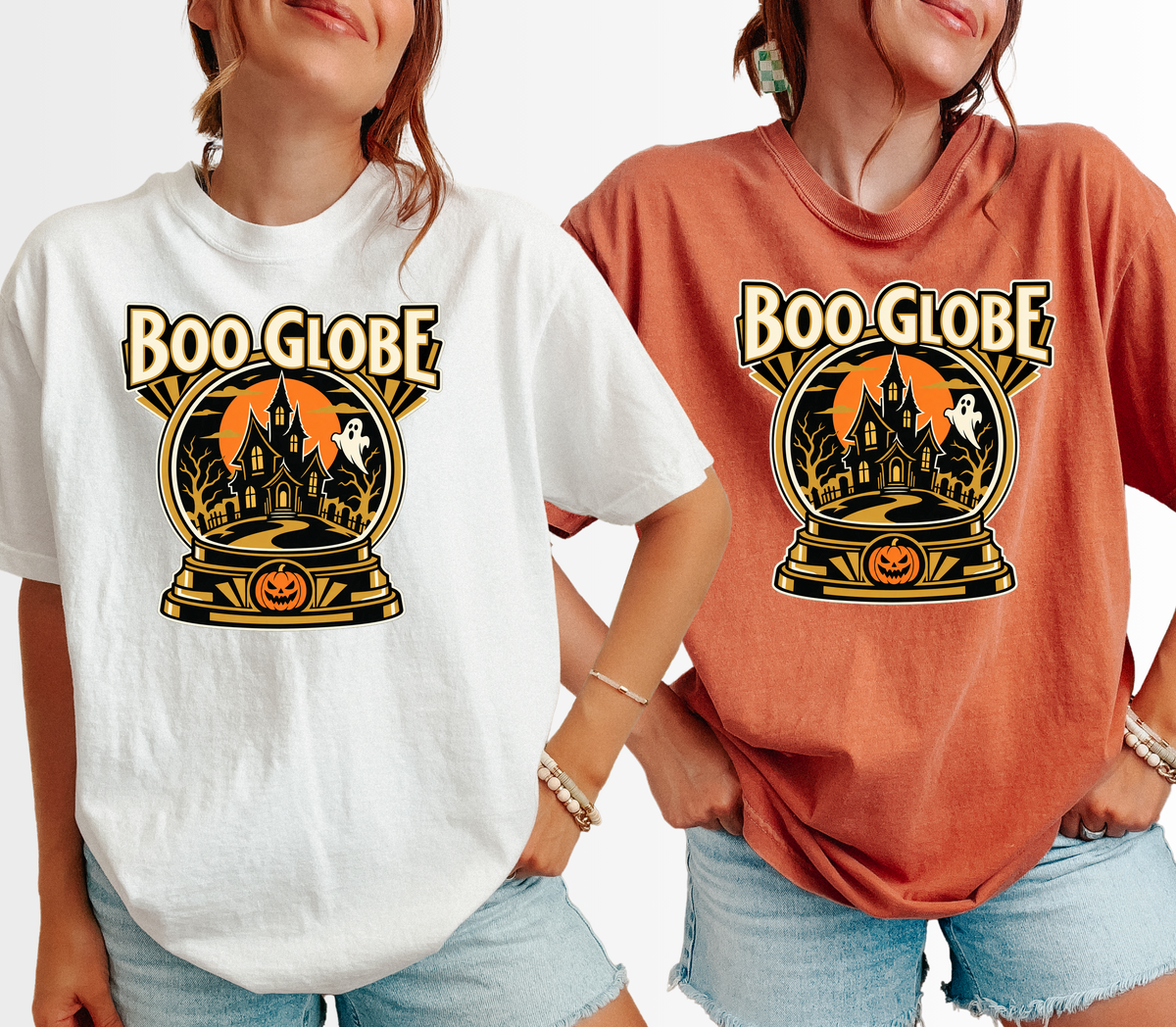 Haunted Snow Globe Halloween T-Shirt, Boo Globe Haunted House, Art Deco Pumpkin and Ghost, Comfort Colors Spooky Season
