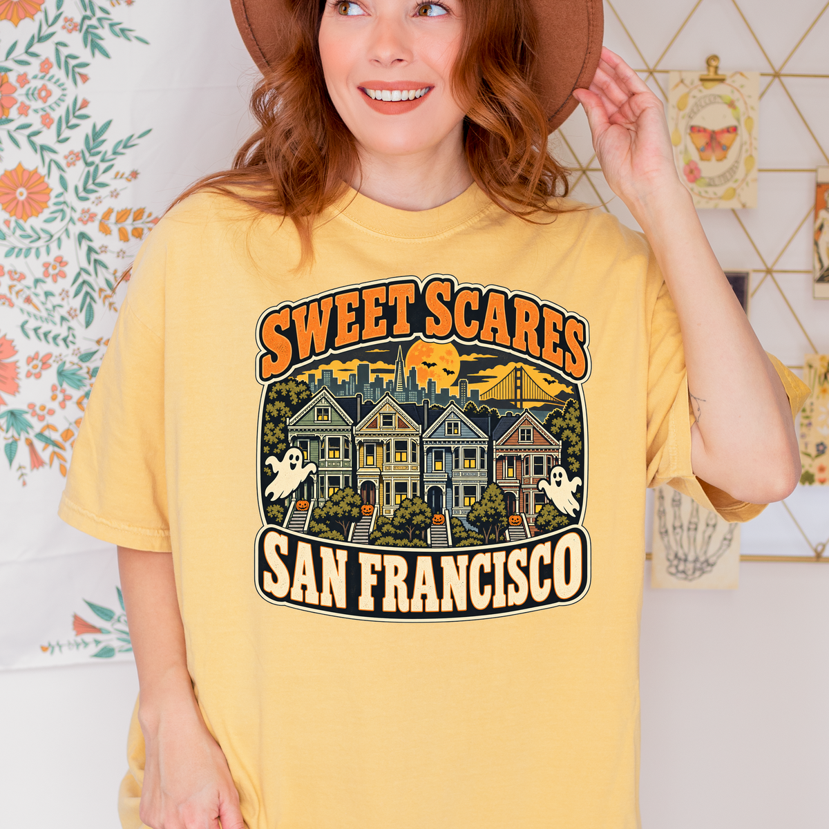 San Francisco Halloween T-Shirt, Painted Ladies Ghosts, Comfort Colors Retro California Souvenir, Sweet Scares