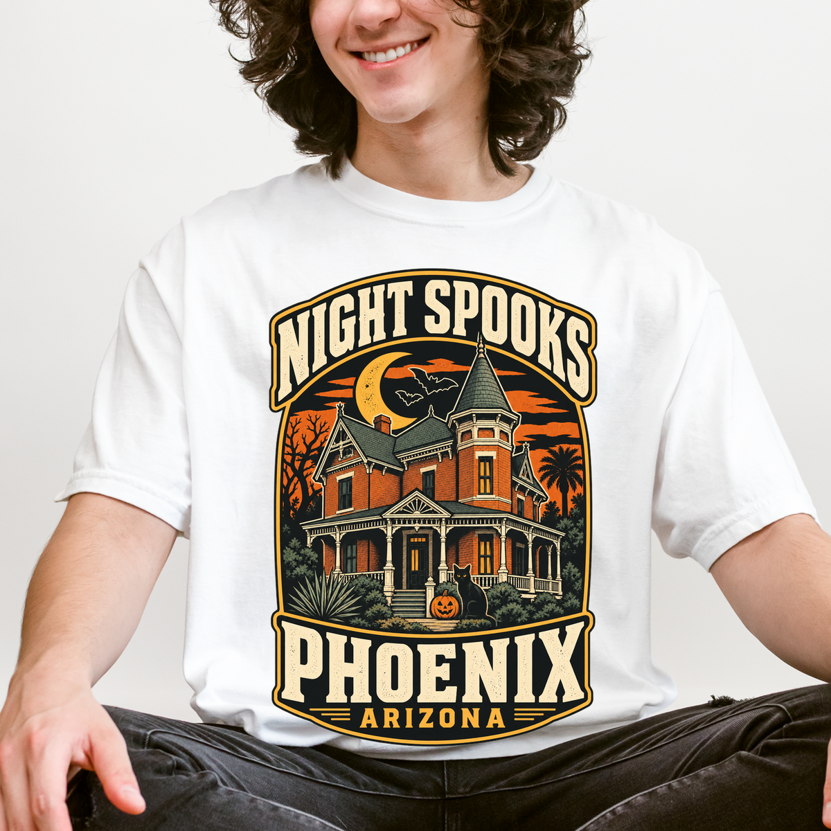 Phoenix Halloween T-Shirt, Rosson House Black Cat and Pumpkin, Retro Arizona Souvenir, Comfort Colors Spooky Season