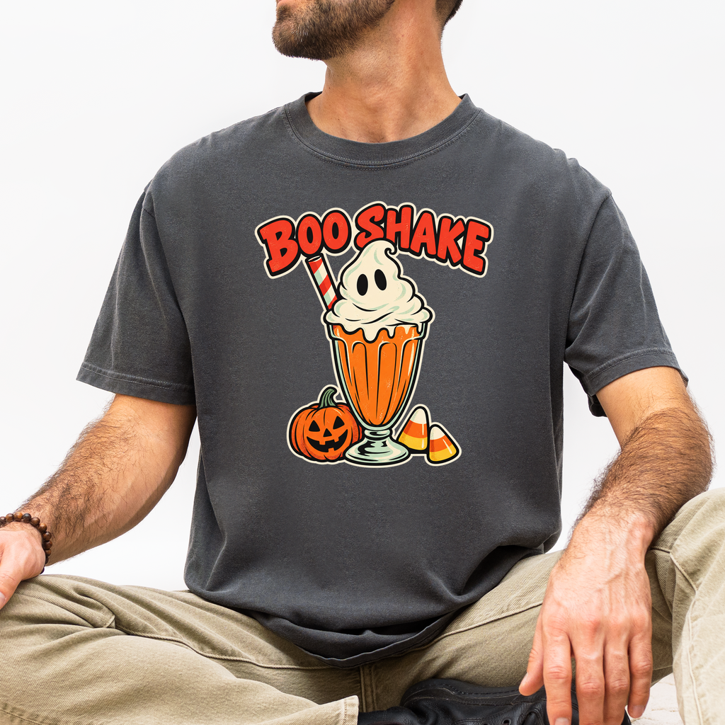 Monster Milkshake Halloween T-Shirt, Boo Shake Ghost Whipped Cream, Retro Diner Comfort Colors Pumpkin Design