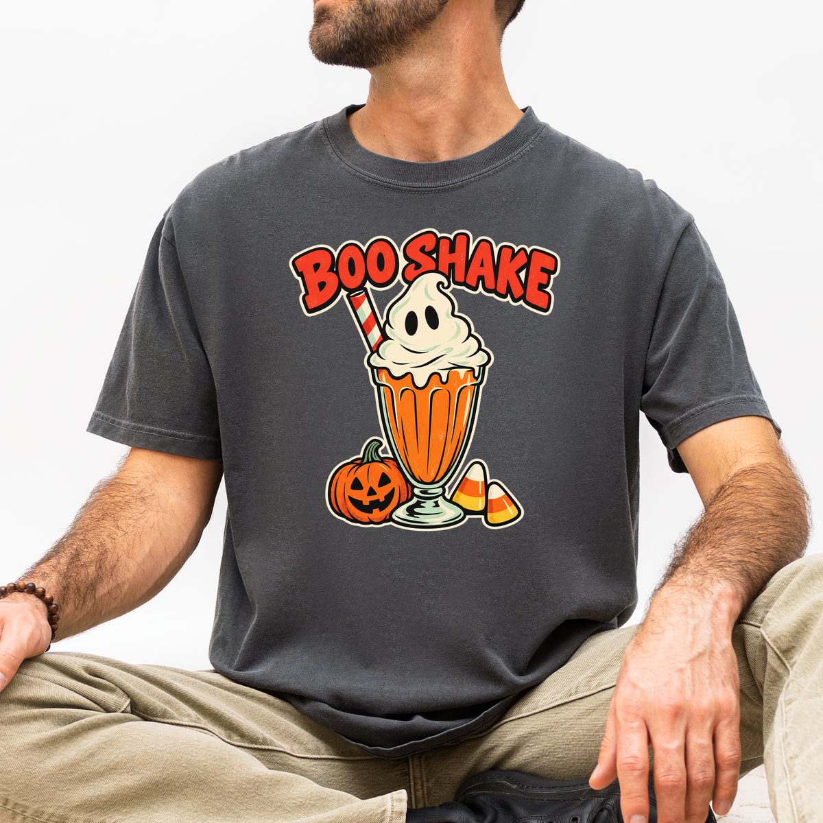 Monster Milkshake Halloween T-Shirt, Boo Shake Ghost Whipped Cream, Retro Diner Comfort Colors Pumpkin Design