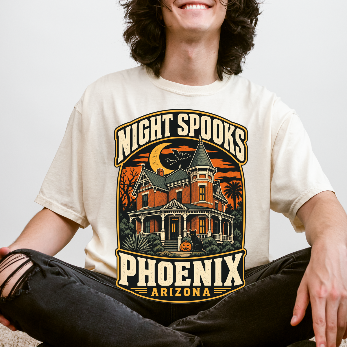 Phoenix Halloween T-Shirt, Rosson House Black Cat and Pumpkin, Retro Arizona Souvenir, Comfort Colors Spooky Season