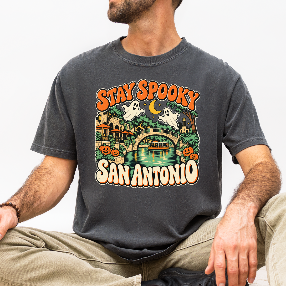 San Antonio Halloween T-Shirt, River Walk Ghosts and Pumpkins, Retro Texas Souvenir, Comfort Colors