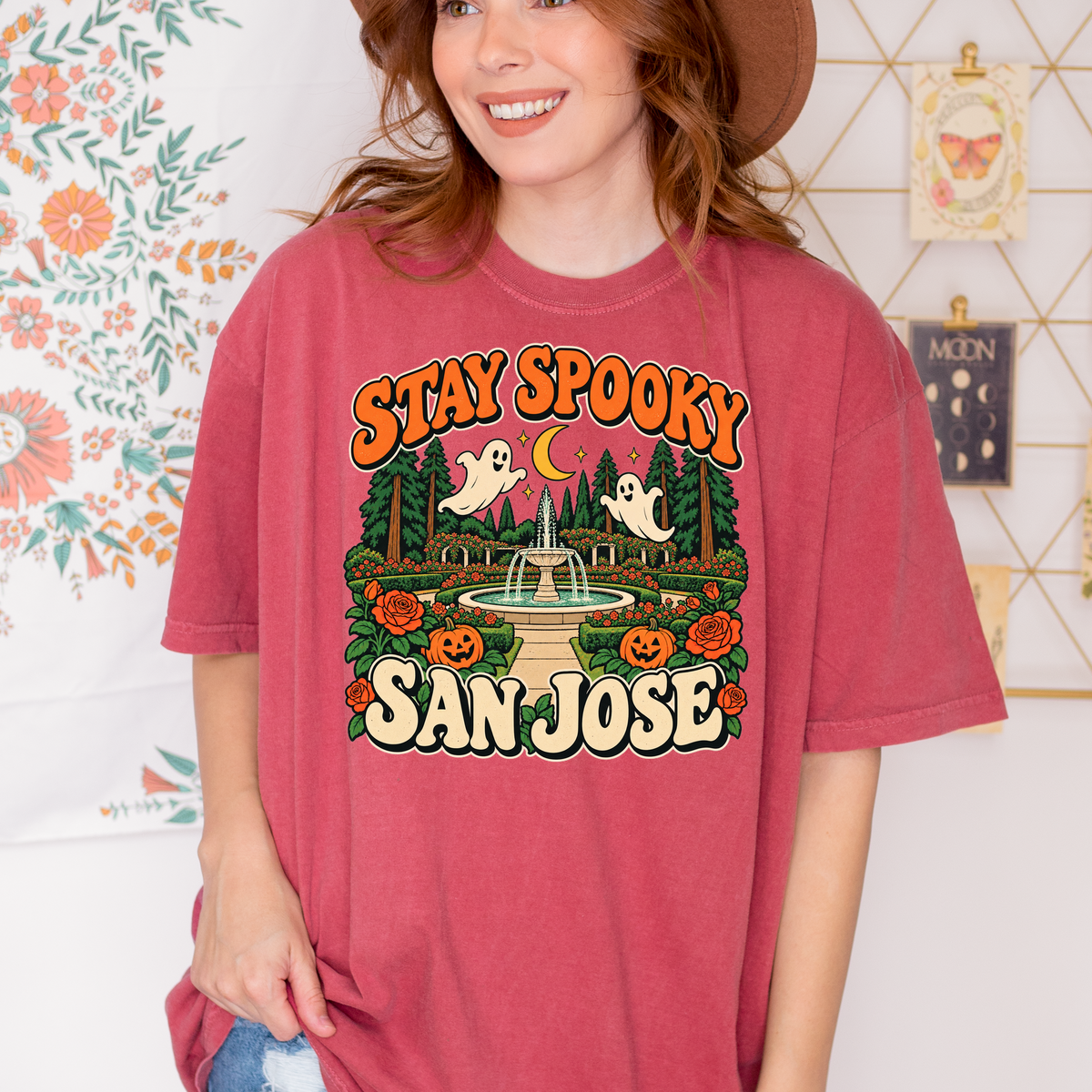 San Jose Halloween T-Shirt, San Jose Municipal Rose Garden Ghosts, Retro 1950s Cartoon, Comfort Colors California Souvenir