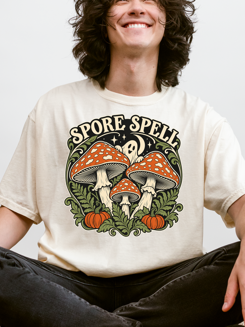 Halloween T-Shirt, Midnight Mushroom Circle, Comfort Colors, Art Nouveau Artwork