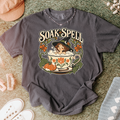 Witch Teacup Halloween T-Shirt, Soak Spell Bath, Art Nouveau Autumn Botanical, Comfort Colors, Spooky Season
