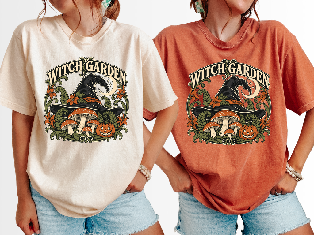 Halloween T-Shirt, Witch Garden Art Nouveau Botanical Art, Comfort Colors
