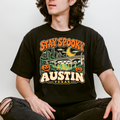 Austin Halloween T-Shirt, Congress Avenue Bridge Bats and Pumpkins, Retro Texas Souvenir, Comfort Colors