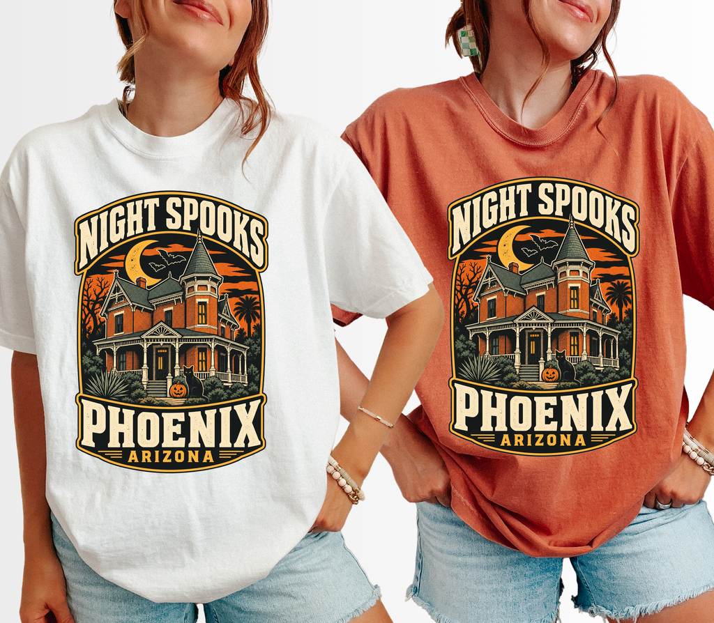 Phoenix Halloween T-Shirt, Rosson House Black Cat and Pumpkin, Retro Arizona Souvenir, Comfort Colors Spooky Season