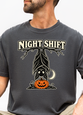 Halloween T-Shirt, Hanging Bat Night Shift Art, Comfort Colors