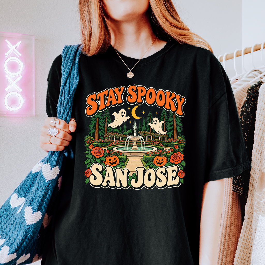 San Jose Halloween T-Shirt, San Jose Municipal Rose Garden Ghosts, Retro 1950s Cartoon, Comfort Colors California Souvenir