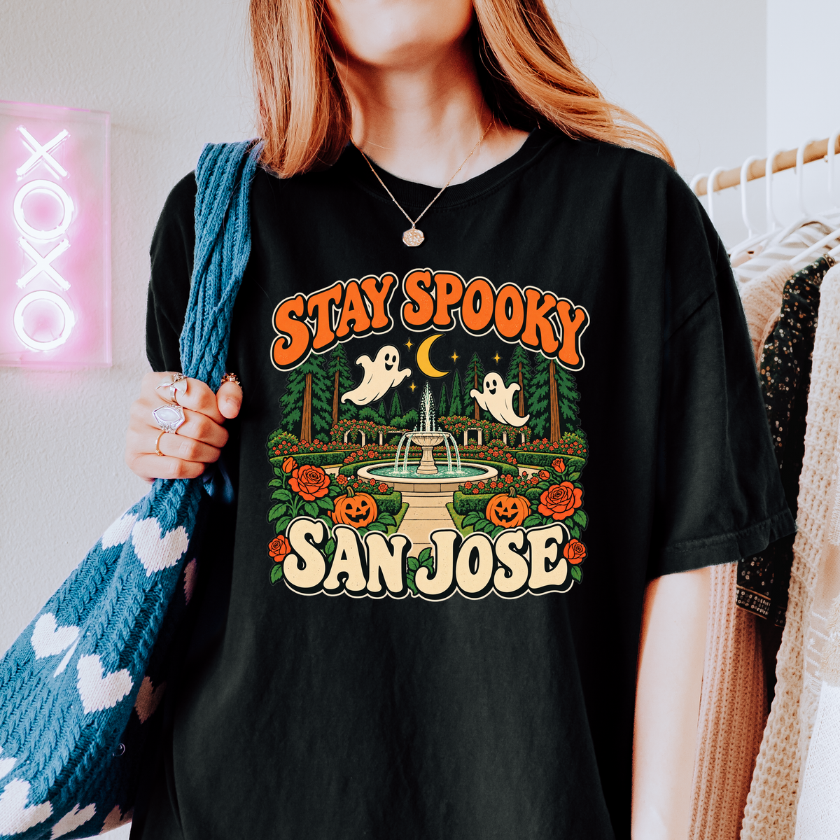 San Jose Halloween T-Shirt, San Jose Municipal Rose Garden Ghosts, Retro 1950s Cartoon, Comfort Colors California Souvenir