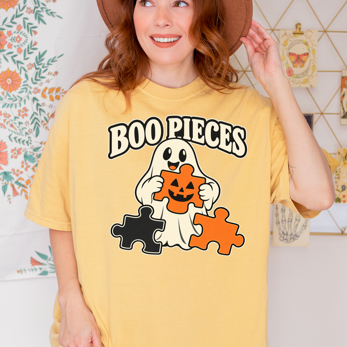 Ghost Halloween T-Shirt, Boo Pieces Pumpkin Puzzle Design, Minimalist Spooky Season, Comfort Colors