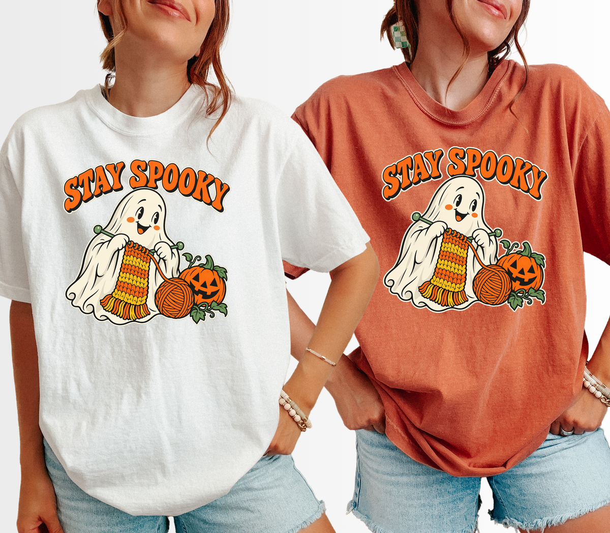 Ghost Halloween T-Shirt, Stay Spooky Knitting Design, Retro 1950s Cartoon Pumpkin, Comfort Colors