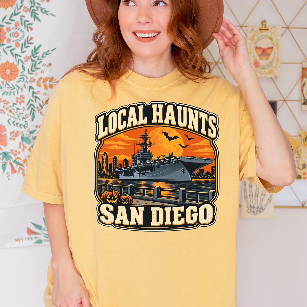 San Diego Halloween T-Shirt, USS Midway Harvest Moon, Comfort Colors Retro California Souvenir, Local Haunts