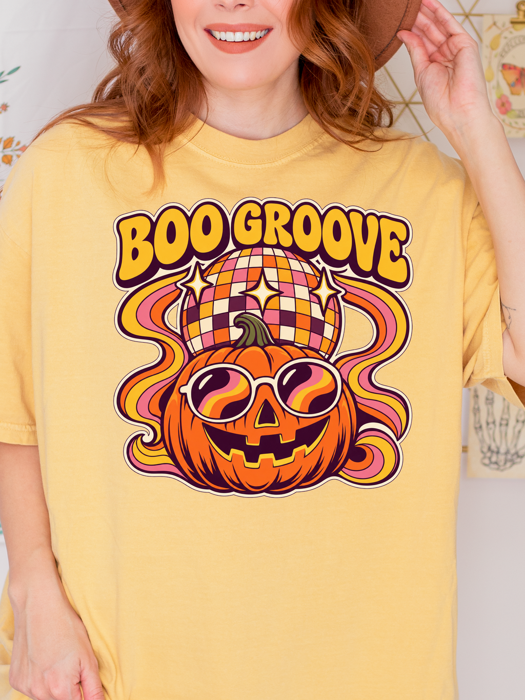 Halloween T-Shirt, Disco Pumpkin and Boo Groove, Retro Art, Comfort Colors