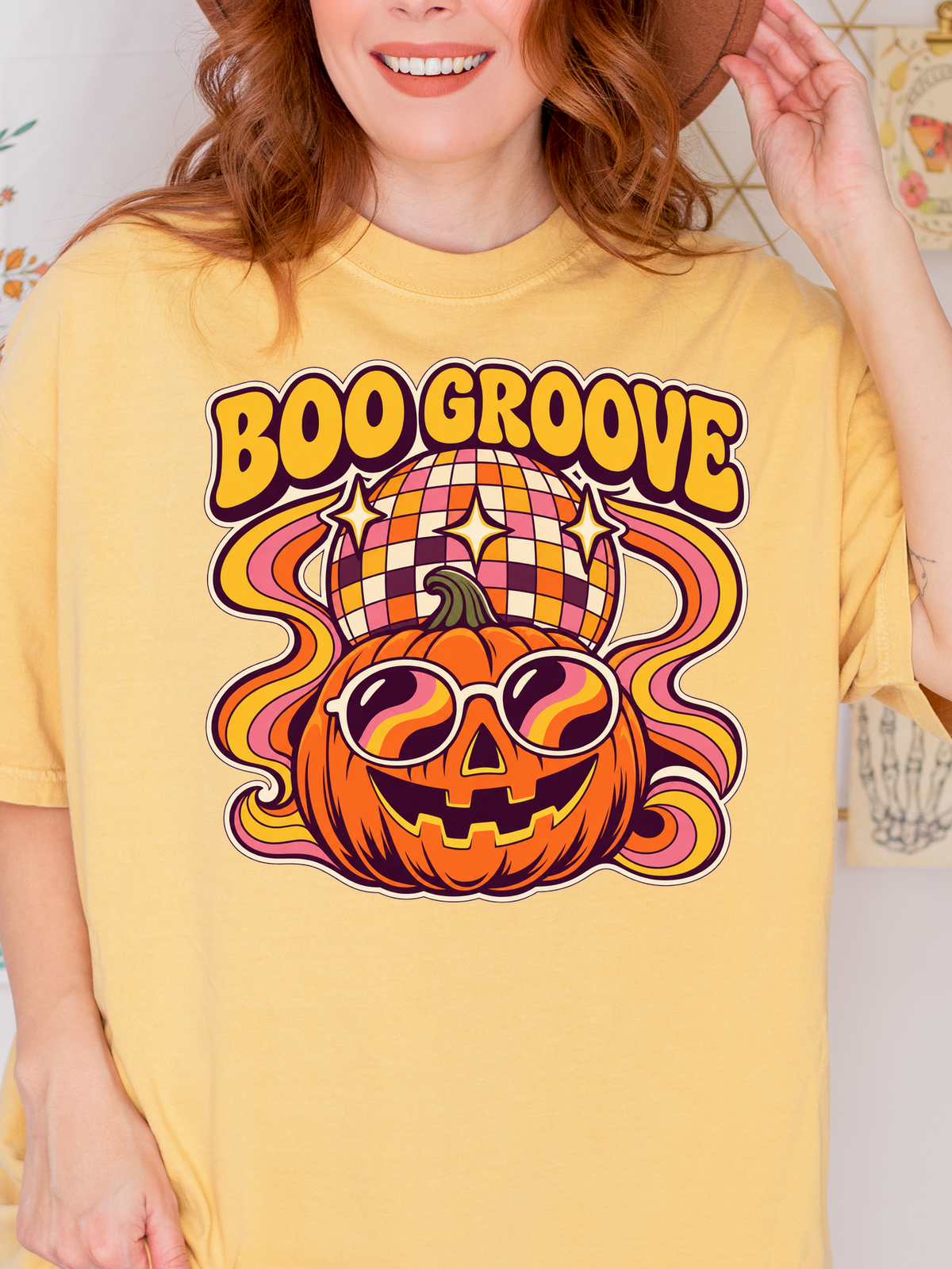 Halloween T-Shirt, Disco Pumpkin and Boo Groove, Retro Art, Comfort Colors