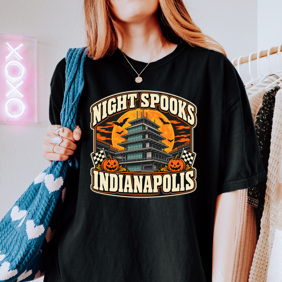 Indianapolis Halloween T-Shirt, Indianapolis Motor Speedway Pagoda, Comfort Colors Retro Pumpkin Souvenir