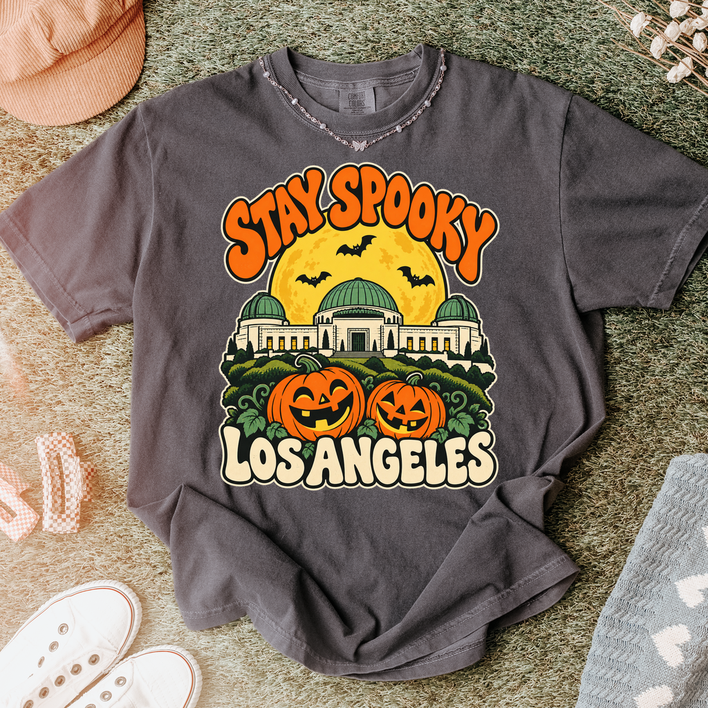 Los Angeles Halloween T-Shirt, Griffith Observatory, Comfort Colors, Playful 1950s Cartoon California Souvenir