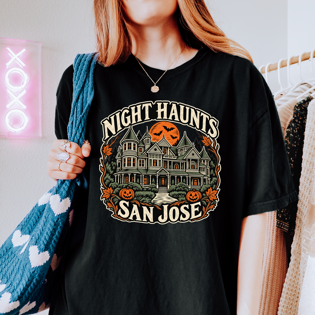 San Jose Halloween T-Shirt, Winchester Mystery House, Comfort Colors Folk Art Pumpkin California Souvenir