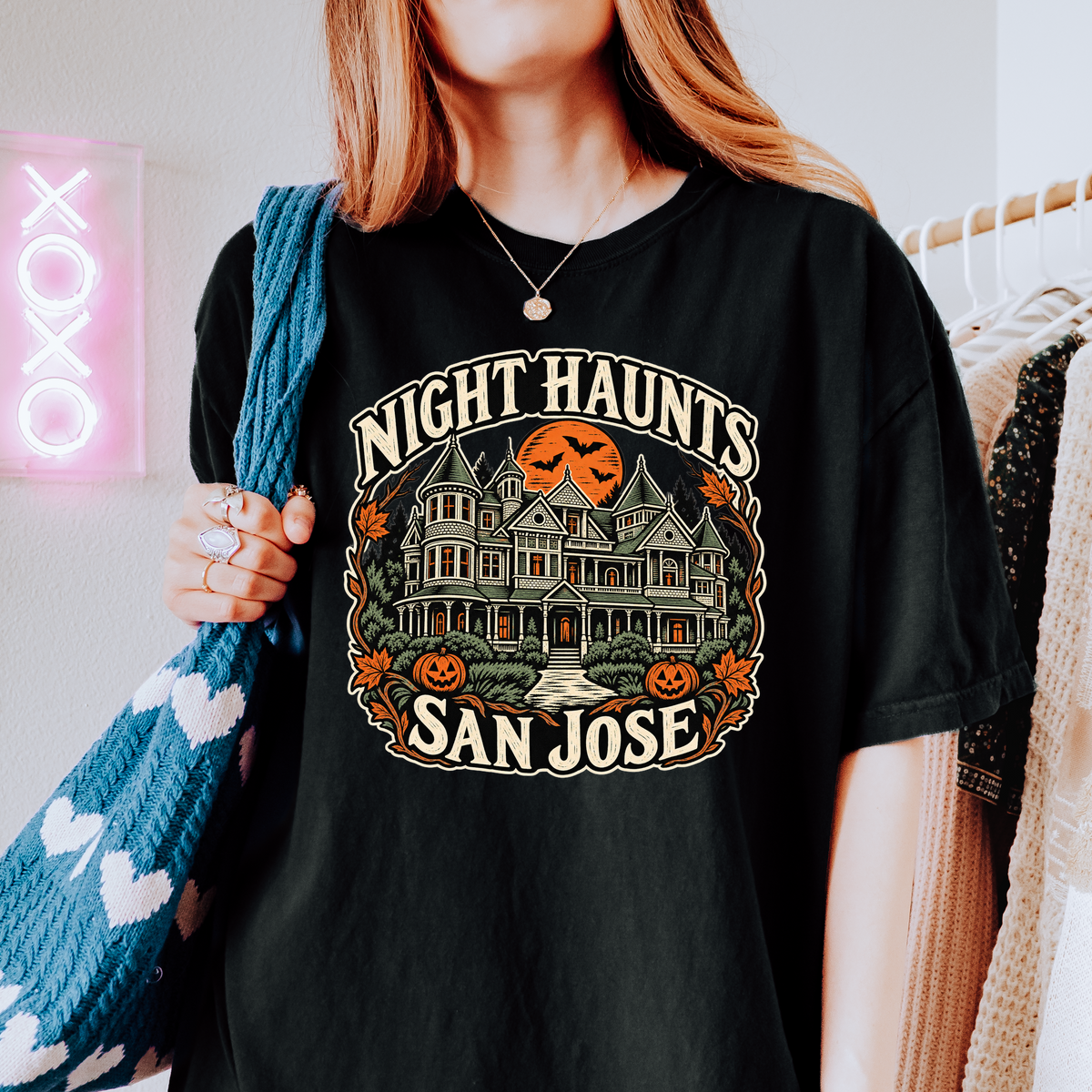 San Jose Halloween T-Shirt, Winchester Mystery House, Comfort Colors Folk Art Pumpkin California Souvenir