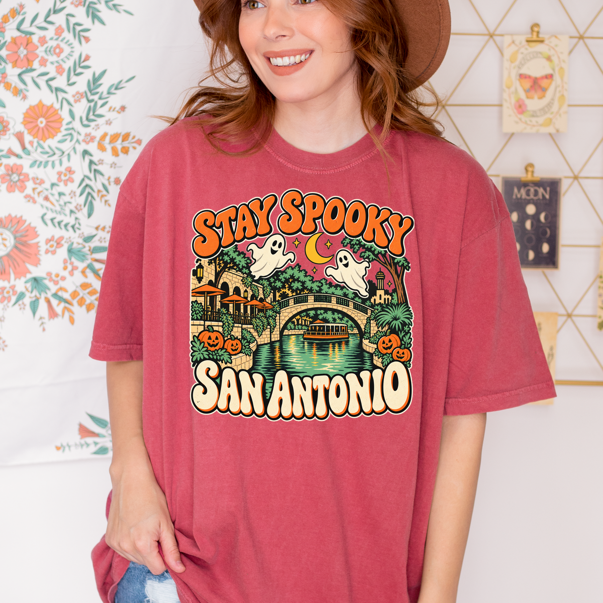 San Antonio Halloween T-Shirt, River Walk Ghosts and Pumpkins, Retro Texas Souvenir, Comfort Colors