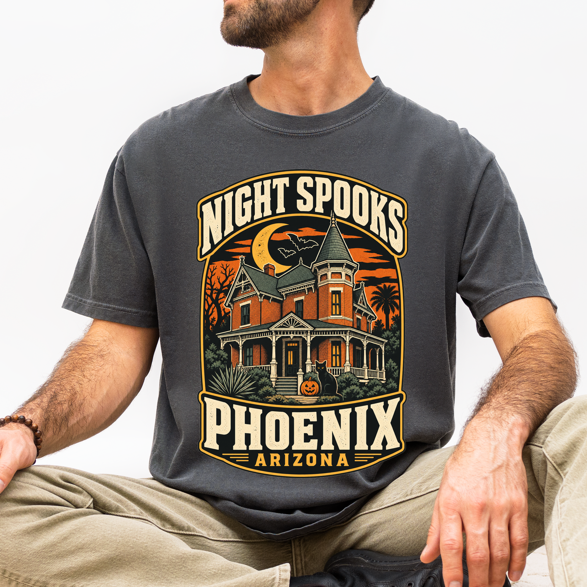 Phoenix Halloween T-Shirt, Rosson House Black Cat and Pumpkin, Retro Arizona Souvenir, Comfort Colors Spooky Season