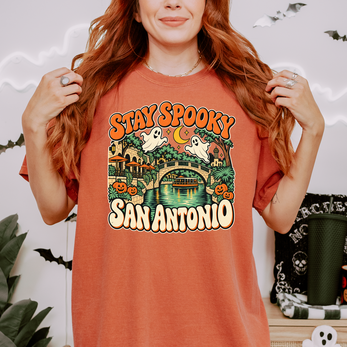 San Antonio Halloween T-Shirt, River Walk Ghosts and Pumpkins, Retro Texas Souvenir, Comfort Colors