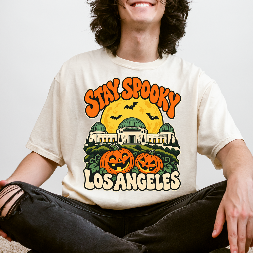 Los Angeles Halloween T-Shirt, Griffith Observatory, Comfort Colors, Playful 1950s Cartoon California Souvenir