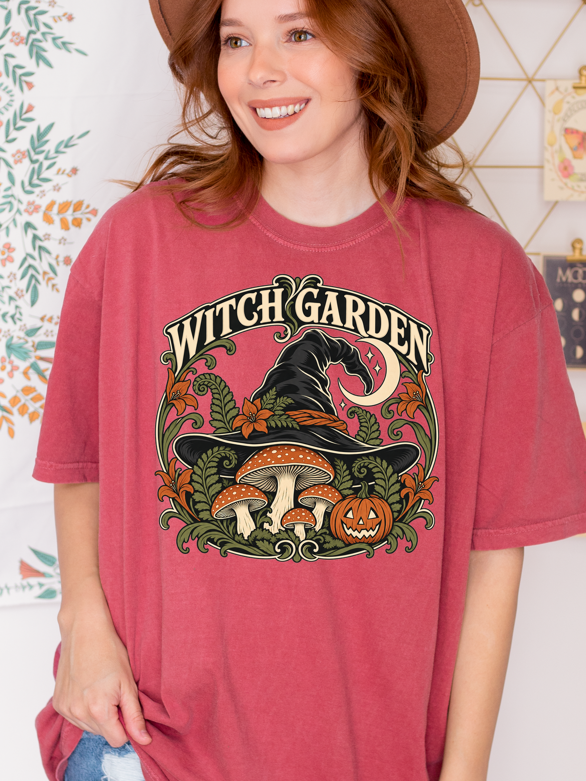Halloween T-Shirt, Witch Garden Art Nouveau Botanical Art, Comfort Colors